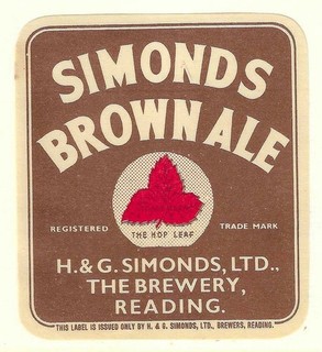VINTAGE H. & G. SIMONDS BREWERY BROWN ALE BEER BOTTLE LABEL READING BERKSHIRE.