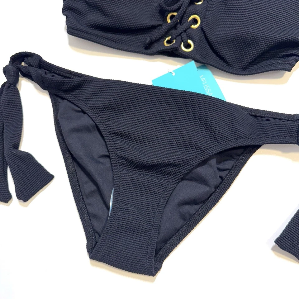Bikini Melissa Odabash Roma negro piqué 2 piezas traje de baño de playa con cordones top nuevo con etiquetas 4 Foto 2 de 4