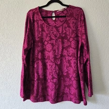Soft Surroundings XL Flavia Jacquard Sweater Deep Pink Magenta Paisley Print