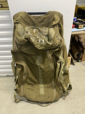Tactical Tailor Rolling Travel Duffle Gear Pack Bag Aluminum Frame Brown Used