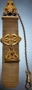 Watch fob: Gold-plate, vintage, 4 5/8"x7/8", marked (Lot#129)
