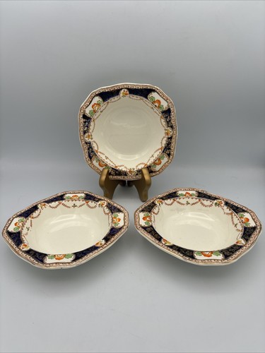 Alfred Meakin England Royal Caledonia Imari Cobalt Blue Orange Gold 1933 Bowls 3 - Picture 1 of 10