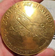 BOEING 747 JUMBO Jet FIRST DELIVERY Vtg. 1980 Medal GARUDA AIRLINES INDONESIA