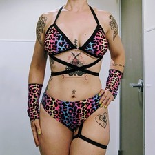 Strappy Triangle Bikini set in Rainbow Cheetah print, Sz M