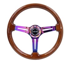 NRG Reinforced Steering Wheel (350mm / 3in. Deep) Brown Wood w/Blk Matte