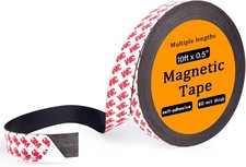 Magnetic Tape Strip Roll with 3M Adhesive Backing, 1/2 Inch x 10 Feet, Black