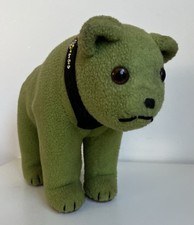 Vintage Green Felt Bear Cub 4 Legs Standing With Beaded Collar, hand made 