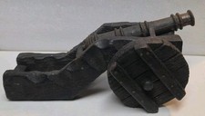 Vintage Antique Cast Iron  Wood Cannon Desk Canon Office Decor Toy 10" Long