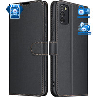 HandyhüLle Pu Leder Klappbar Wallet Schwarz Mit Kartenfach FüR Galaxy A02S