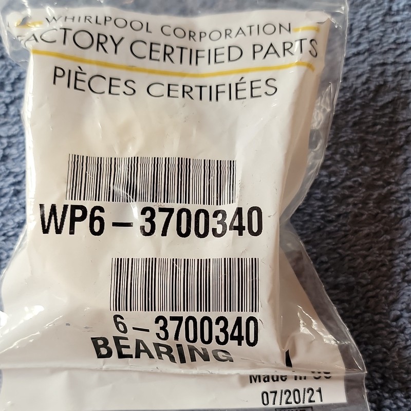 Whirlpool Bearing WP6-3700340 6-3700340 Factory Certified Part White