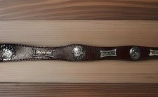 Vtg New Tooled Brown Leather Belt Silver Tone Conchos Southwestern Mexico 42  