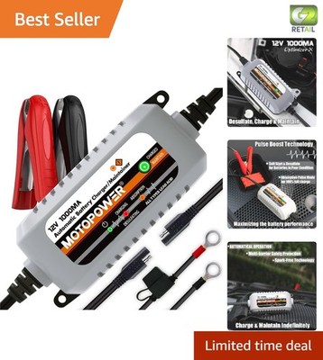 Efficient 12V Battery Charger with Pulse Charging Technology & Safety Features