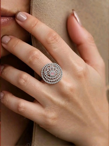 Pink Ring CZ/AD Big Size Handmade Ring adjustable Ring (Bollywood Jewellery) - Picture 4 of 6