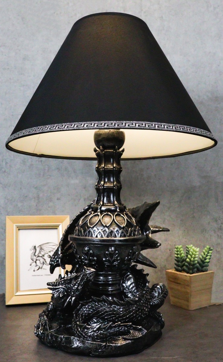Climbing Gothic Dragon Desktop Table Lamp Statue Decor With Shade