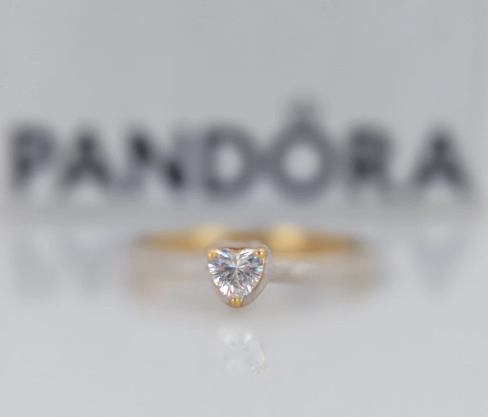 NEW 100%  Authentic PANDORA 14k Gold Plated White Chakra Heart  Ring 163088C01 - Image 4 of 4