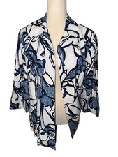 Chico's Large Floral Tropical Linen Blend Open Front Jacket Blazer Cover Up