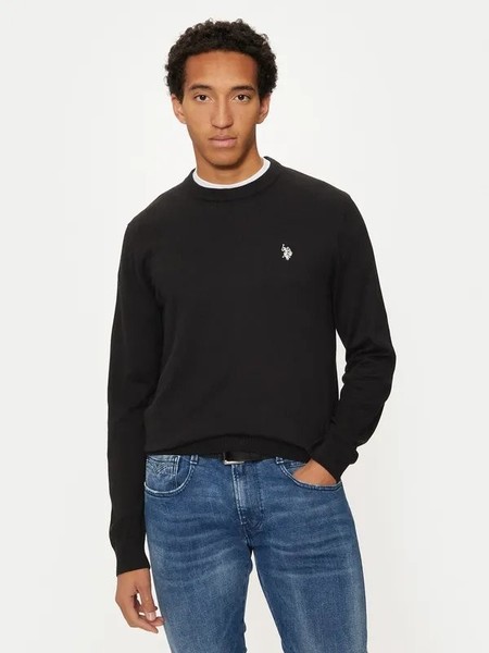 Men Polo Jeans Sweater Black Wool 40 /L / 48