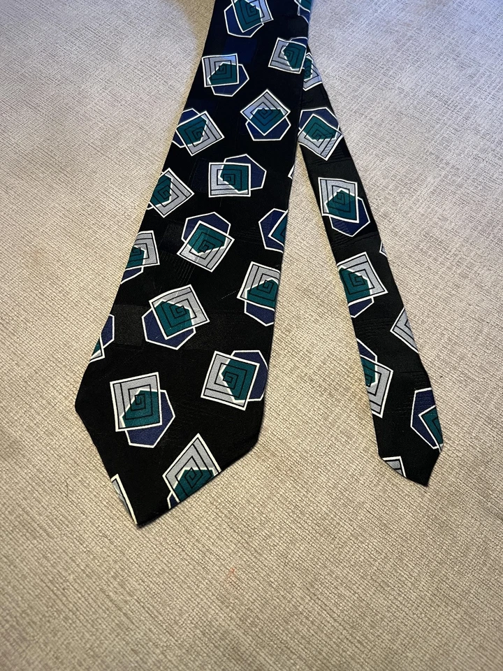Галстук мужской John Henry черный шелк геометрический абстрактный принт сделано в США классический - Изображение 2 из 4