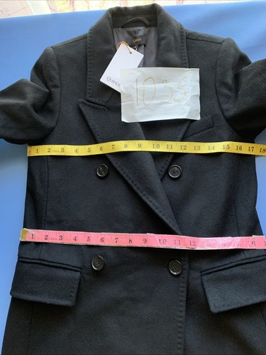 Quince Women's XS trench Coat Long Black Italian Wool Double-Breasted Coat - Picture 8 of 9