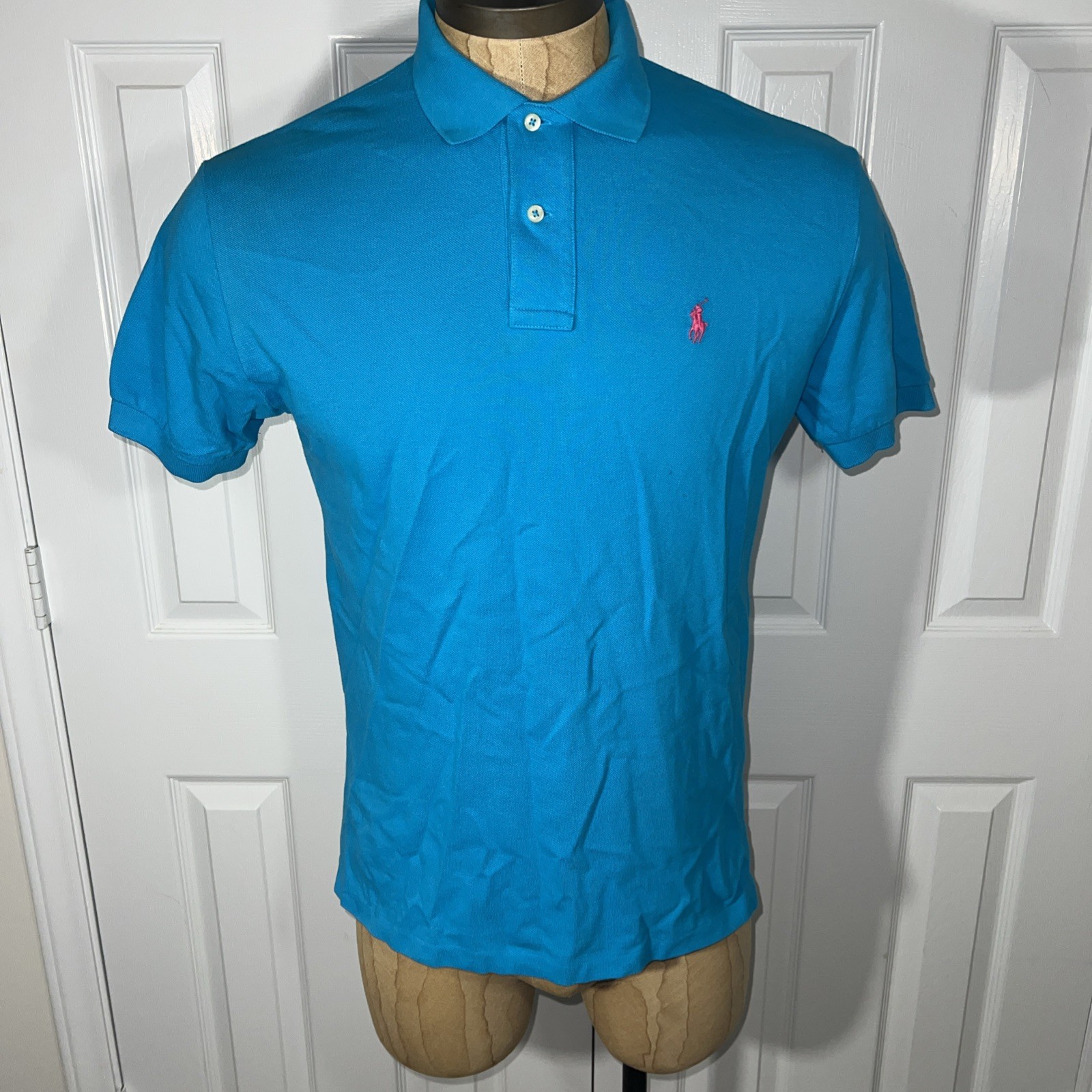Polo Ralph Lauren blu acqua polo maglia rosa pony uomo taglia M manica corta