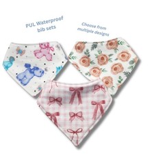 Waterproof Set of 3 Snap Bandana Bibs PUL Flannel Drool Bib, Baby Bibs, Etc.