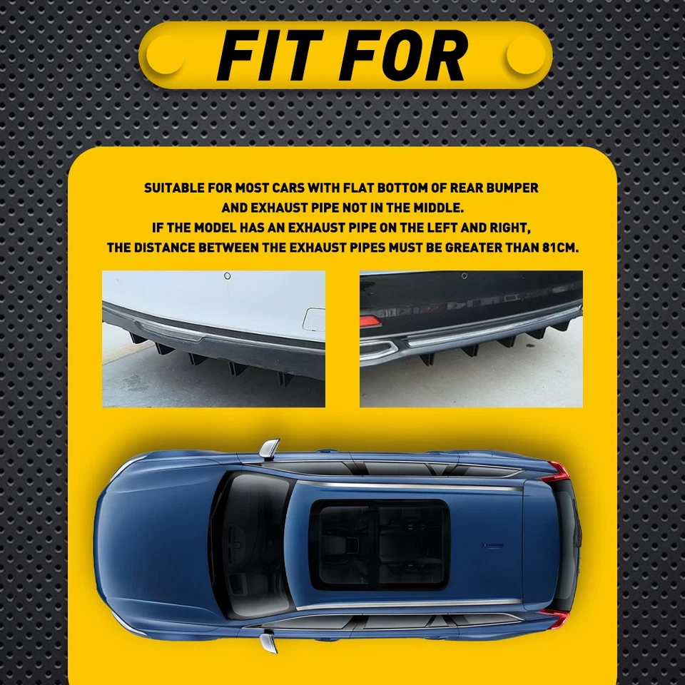 Diffuser Lip Bumper Shark Spoiler Fin Splitter Wing 5 Fins Rear Universal Black - Image 2 of 4