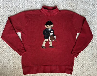 Vintage Ralph Lauren POLO SPORT Equestrian Bear Red Sweater Women’s  RARE!