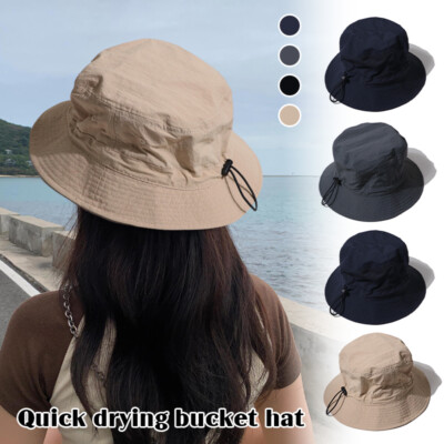 Men Women Quick Drying Drawstring Fisherman Hat Adjustable   Basin Cap