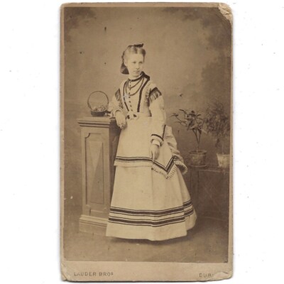 Antique CDV Beautiful Irish Woman Dublin IRE 1870s Amazing White Dress Fringe