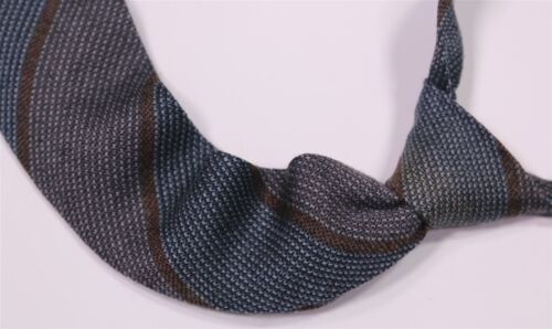 Gianni Versace Vintage 80's Blue/Brown Knit Striped Silk-Wool Slim Necktie Tie
