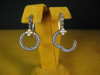 BARBARA BIXBY EARRINGS SS 18K SILVER GOLD FLOWER HOOP HOOK CHARM CARVED Gift
