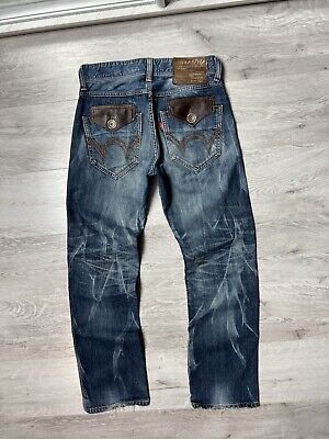 RARE Vintage Edwin 503 Blue Trip Leather Details Denim Pants RARE Vintage Edwin 503 Blue Trip Leather Details Denim Pants