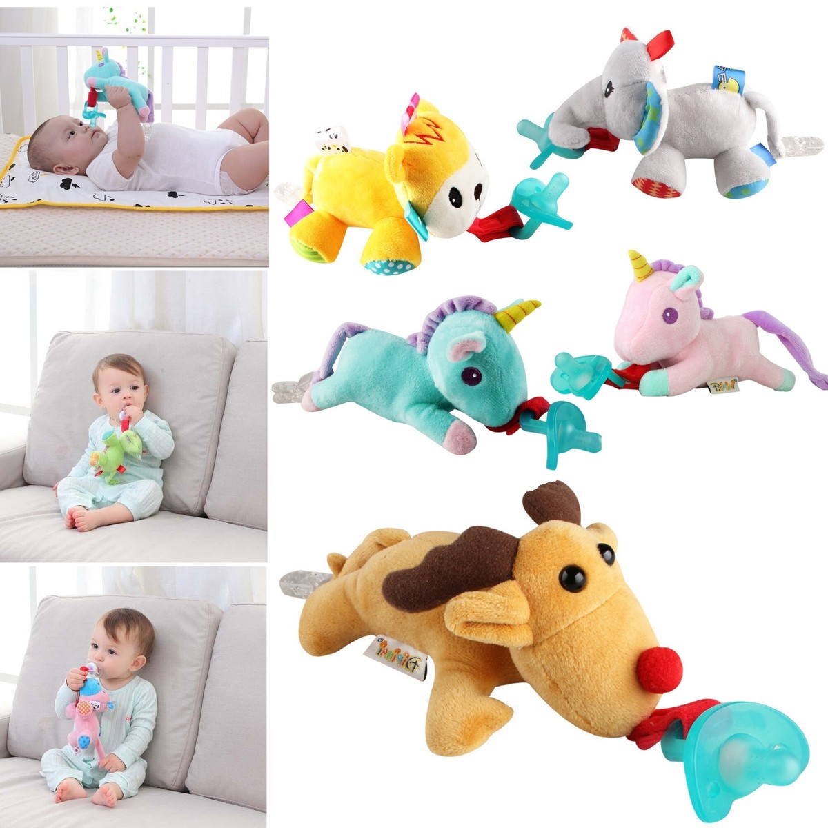 Plush Newborn Baby Dummy Pacifier Teether Nipple Holder Soother Unicorn Toy