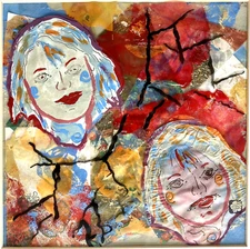 Outsider Art Female Faces Colorful 12" Women Pop Expressionist Kintsugi Feminism