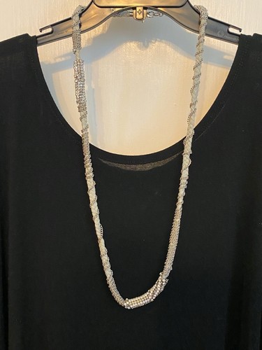 Banana Republic Rhinestone Rope Necklace Gray Silver Tone 36" long Steampunk
