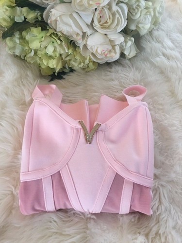 ¡NUEVO! VESTIDO DE DISEÑO DE COSTURA PÉTALO ROSA BODYCON VENDAJE CRISTAL V DETALLE - Imagen 7 de 12