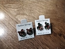 Earrings Pierced Wreaths And Bells With Holly Christmas Themed Two Pairs...