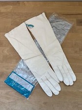 NOS Vintage VAN RAALTE White Leather CABRETTA Sz 7 1/2 Table Cut Gloves w/ Silk