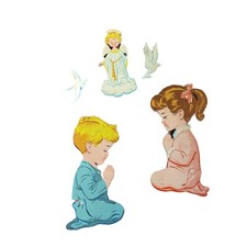 Vintage Nursery 50  s Praying Girl  Boy Pressed Cardboard Wall Art Angel  Doves