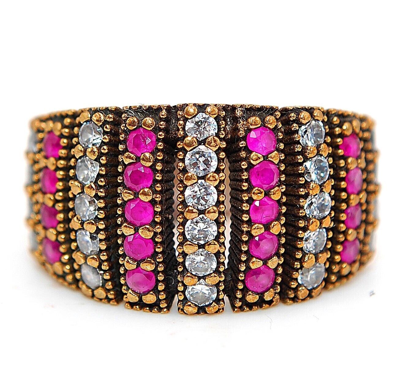 Vintage Ottoman-Inspired 2CT Treated Ruby Sterling Silver Ring Size 8  