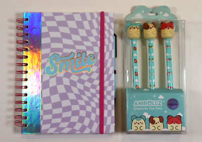 CLAIRE'S SMILE HOLOGRAFISCHE SPIRALE JOURNAL NOTIZBUCH ANIROLLZ GELSTIFTE SET PAKET