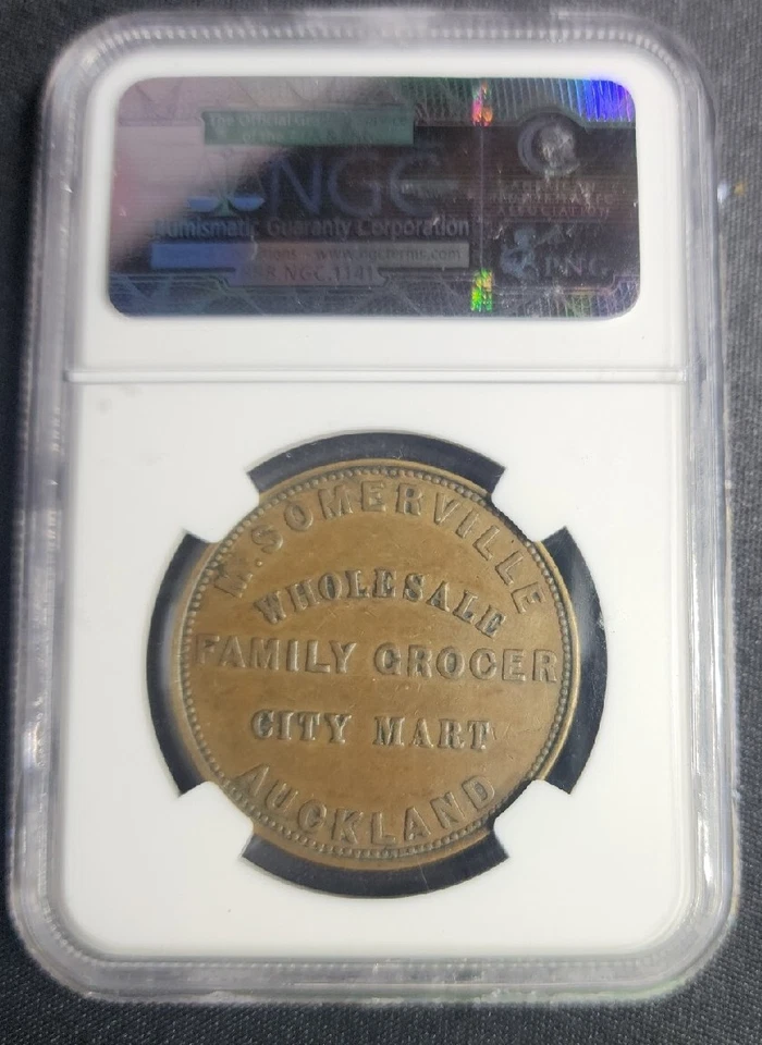 1857 NEW ZEALAND PENNY COPPER M SOMMERVILLE AUCKLAND NGC AU XF 45 BN KM TN64 - Image 2 of 4