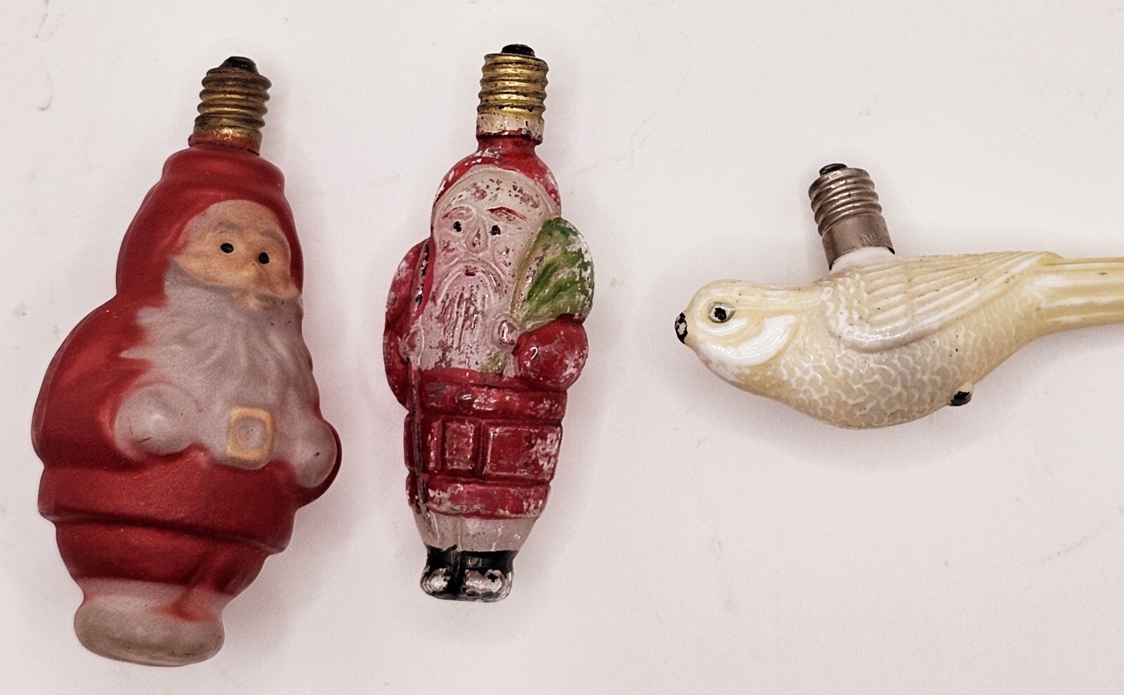 Figural Christmas Light Bulbs Antique Christmas Santa WORKING 3 Bulbs