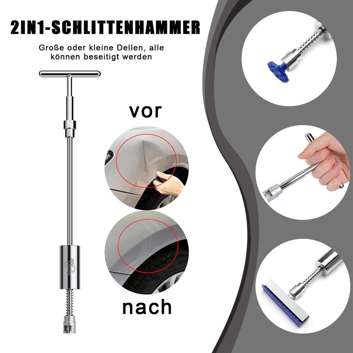 Ausbeulwerkzeug Beulen Reparaturset Dellenlifter – PDR, 600 Kg Zugkraft, 100–920 Mm, Ohne Lack