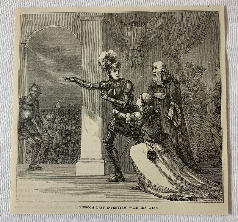 1878 magazine engraving ~ FIESCO'S LAST INTERVIEW WITH HIS WIFE
