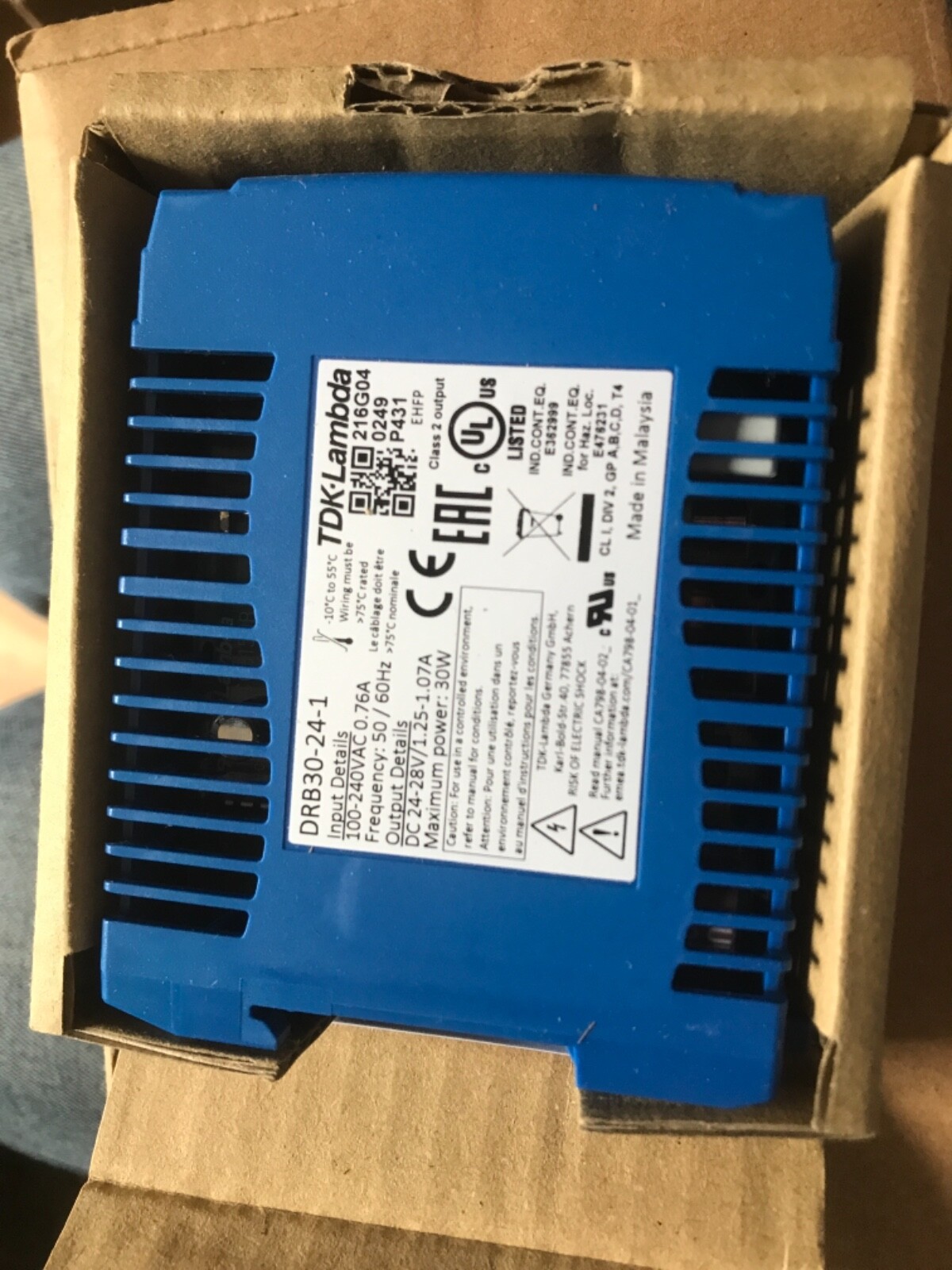 Alimentation pour rail DIN TDK-Lambda 24V 1.25A contre pannes et surchauffes armoire