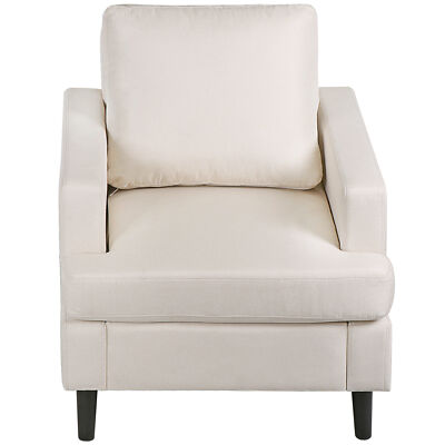 Mid Century Accent Chair Modern Linen Fabric Armchair Sturdy Hardwood Frame