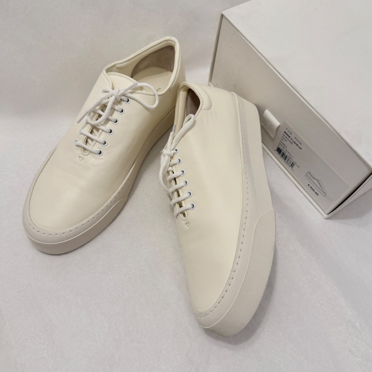 THE ROW Marie H Lace-Up Leather Sneakers in Milk (Off-White