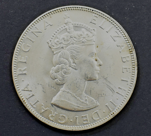 MONETA CORONA ARGENTO 1964 REGINA ELISABETTA LEONE NAUFRAGIO scudo data divisa, errore - Foto 4 di 6