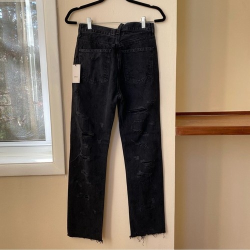 NWT AGOLDE Criss Cross Straight Jeans High Rise Distressed Black Feverish Sz 26 - Picture 6 of 16